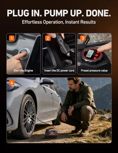 AstroAI AIRUN H Tire Inflator Portable Air Compressor 12V DC 35L/min | Fast Inflation for Car, Motorcycle, Bike Tires thumbnail 7