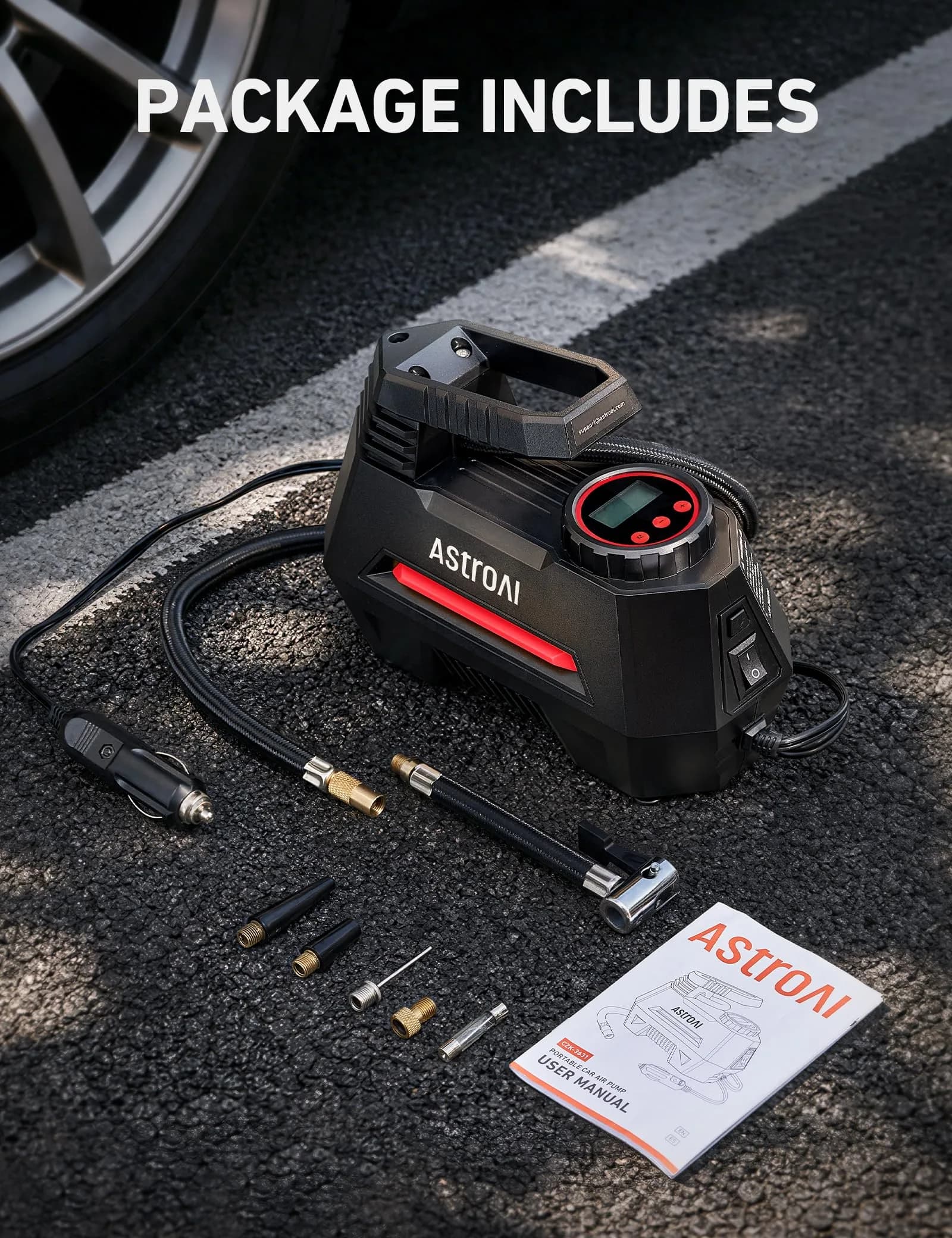 AstroAI AIRUN H Tire Inflator Portable Air Compressor 12V DC 35L/min | Fast Inflation for Car, Motorcycle, Bike Tires - view 8