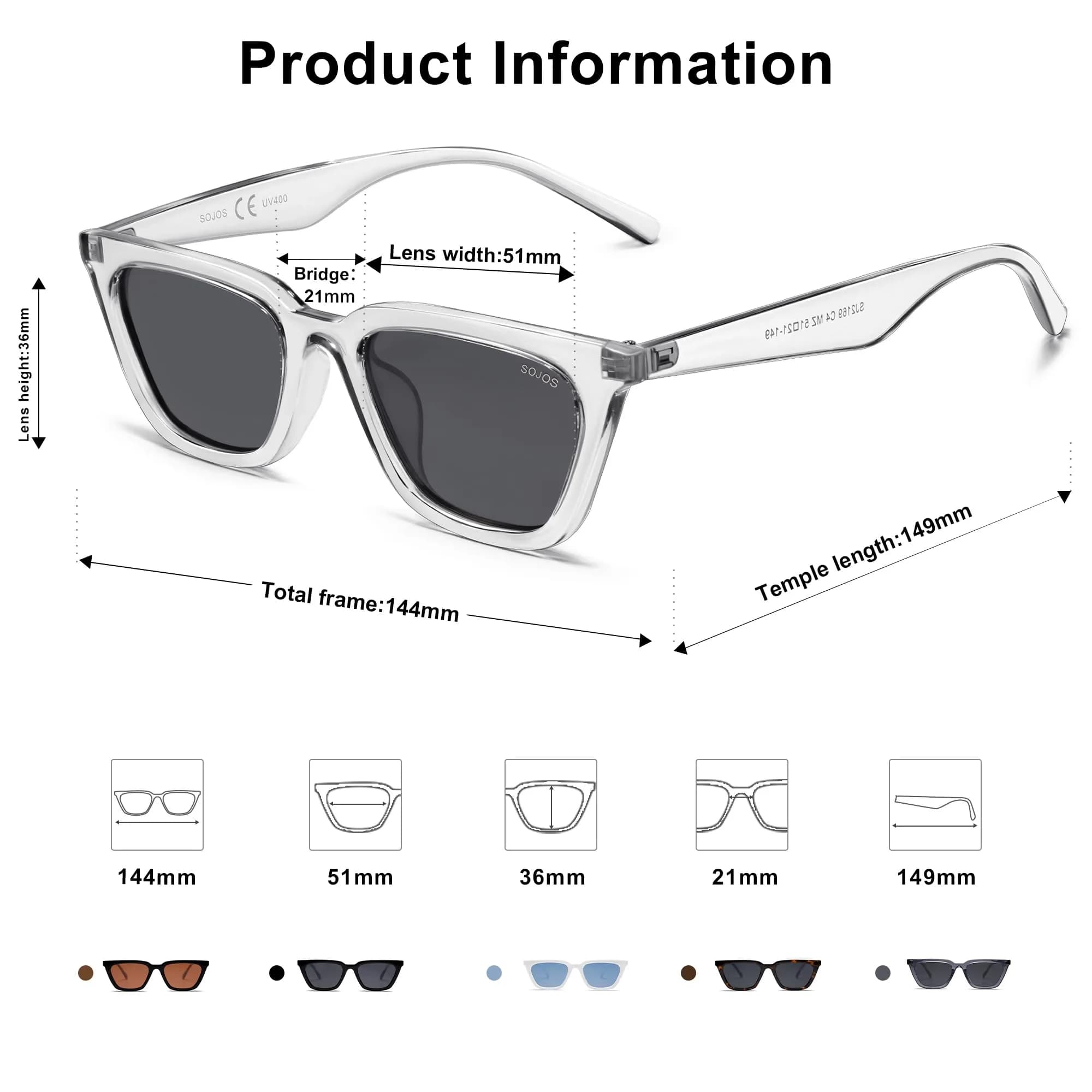 SOJOS Polarized Narrow Square Cateye Sunglasses SJ2169 51mm (2.01in) | UV400 Protection - view 3