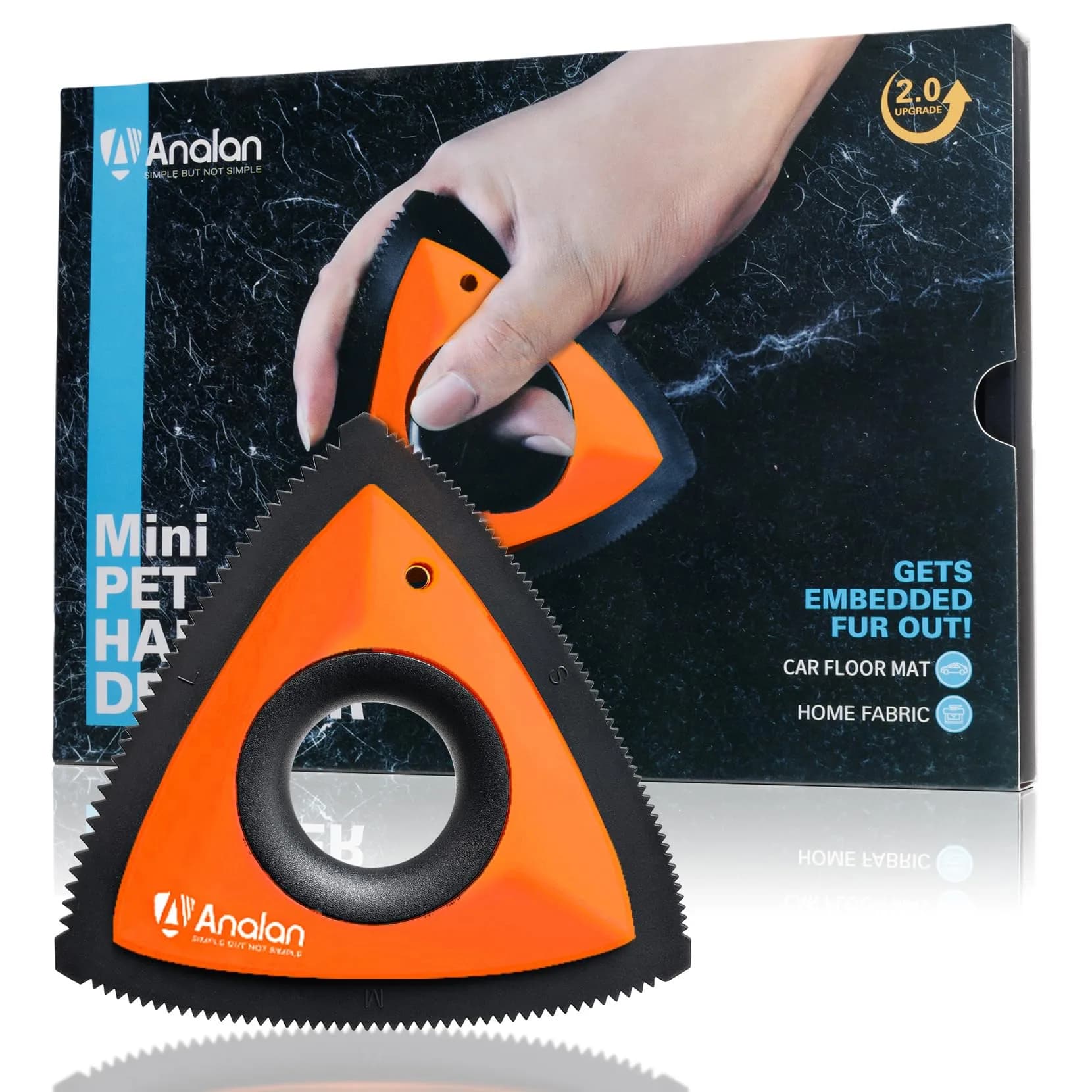 Analan Mini Pet Hair Remover for Car Detailing Dog Hair Tool Brush (Orange) | Reusable Triangle Design for Easy Pet Hair Removal