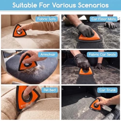 Analan Mini Pet Hair Remover for Car Detailing Dog Hair Tool Brush (Orange) | Reusable Triangle Design for Easy Pet Hair Removal thumbnail 7