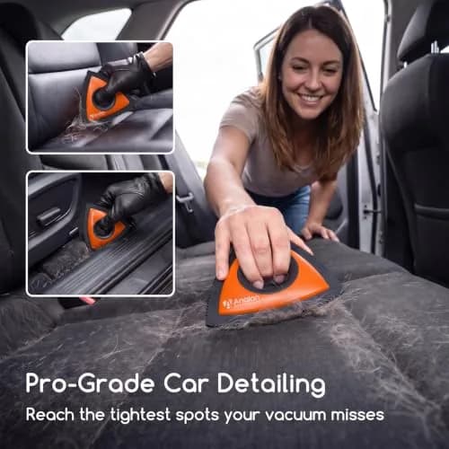 Analan Mini Pet Hair Remover for Car Detailing Dog Hair Tool Brush (Orange) | Reusable Triangle Design for Easy Pet Hair Removal thumbnail 2