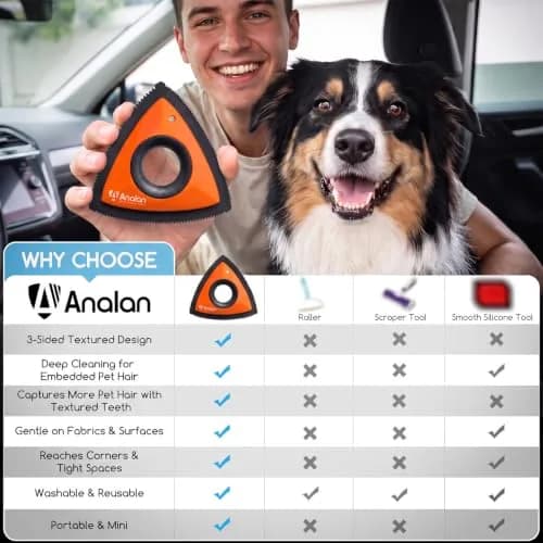 Analan Mini Pet Hair Remover for Car Detailing Dog Hair Tool Brush (Orange) | Reusable Triangle Design for Easy Pet Hair Removal thumbnail 3