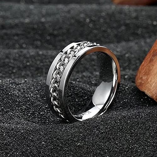 King Will Stainless Steel Fidget Ring 8mm Silver Chain Spin Size 7.5 (19mm) | Anxiety Relief Spinner Band thumbnail 2