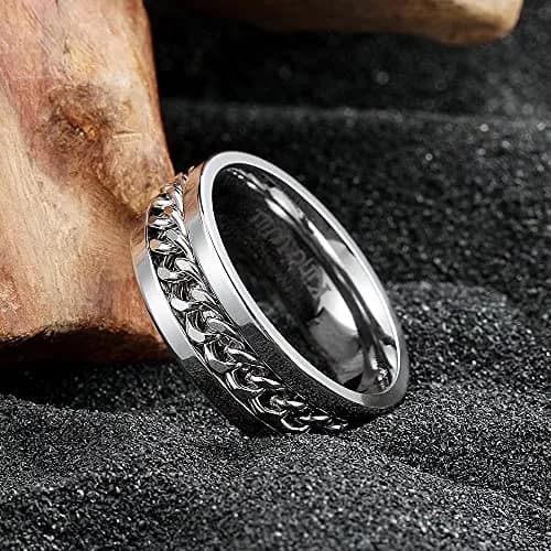 King Will Stainless Steel Fidget Ring 8mm Silver Chain Spin Size 7.5 (19mm) | Anxiety Relief Spinner Band thumbnail 3