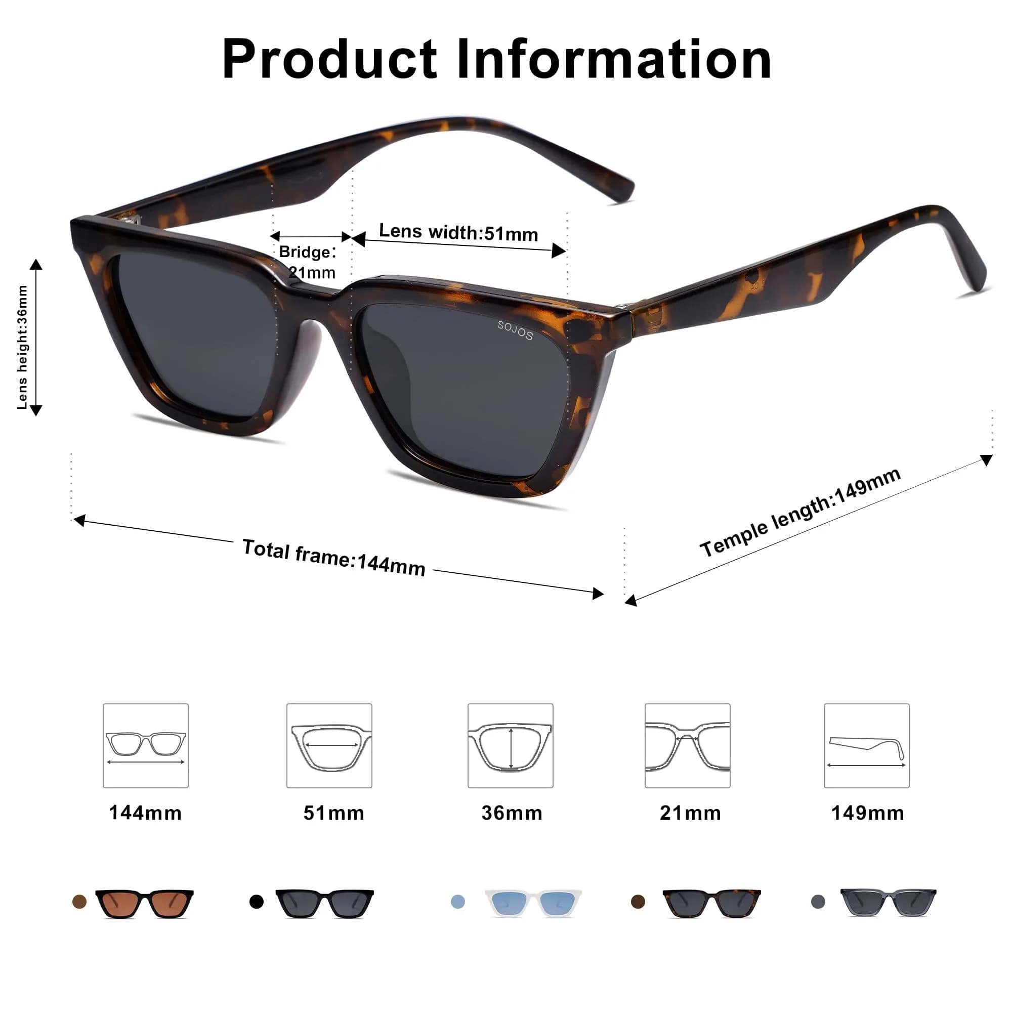 SOJOS Polarized Narrow Square Cateye Sunglasses SJ2169 Tortoise/Grey 51mm (2.01in) | UV400 Protection - view 3