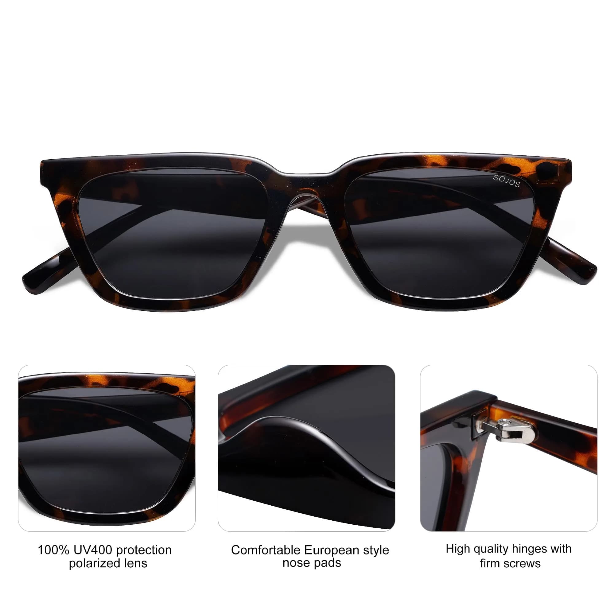 SOJOS Polarized Narrow Square Cateye Sunglasses SJ2169 Tortoise/Grey 51mm (2.01in) | UV400 Protection - view 4