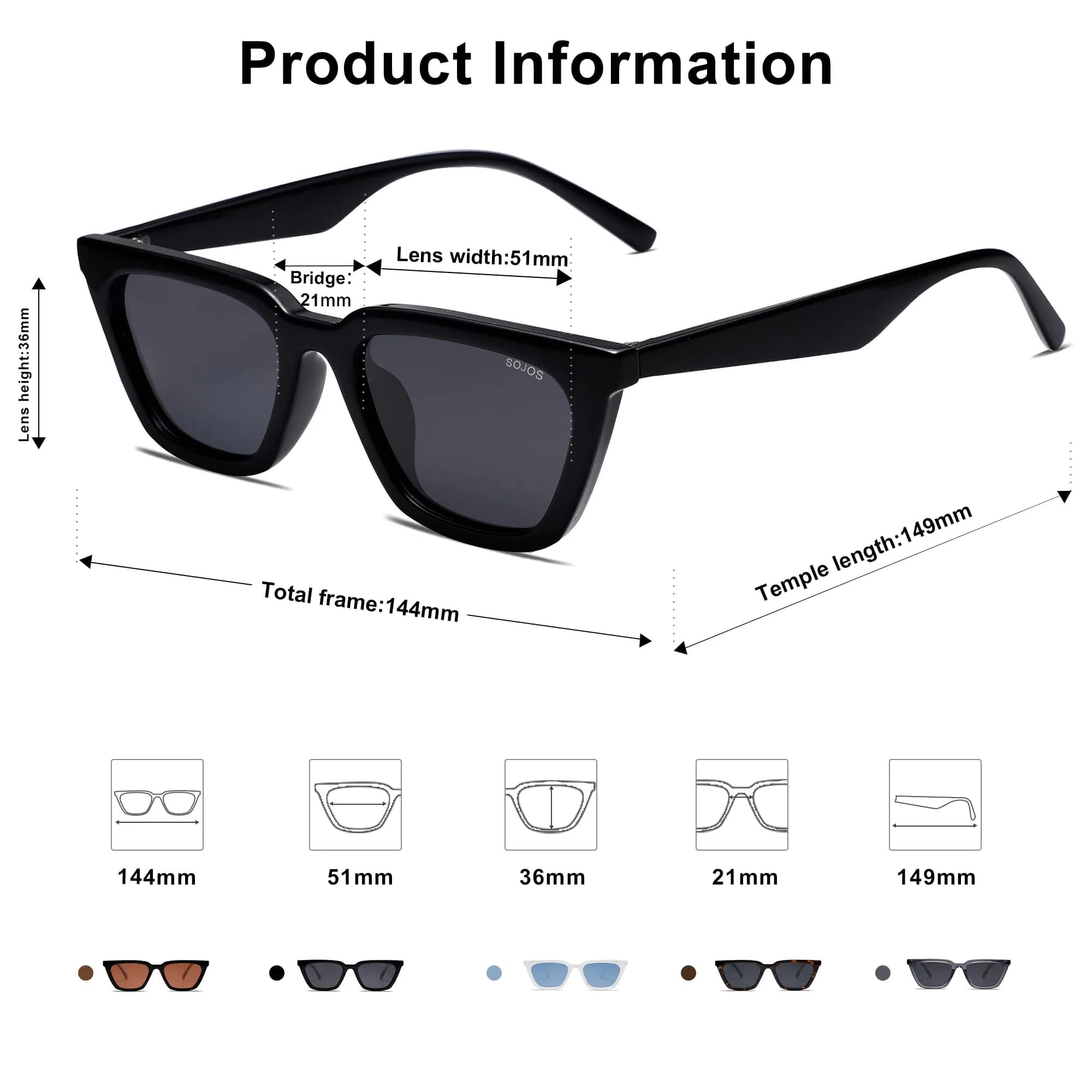 SOJOS Polarized Narrow Square Cateye Sunglasses SJ2169 Black/Grey | UV400 Protection for Eyes - view 3