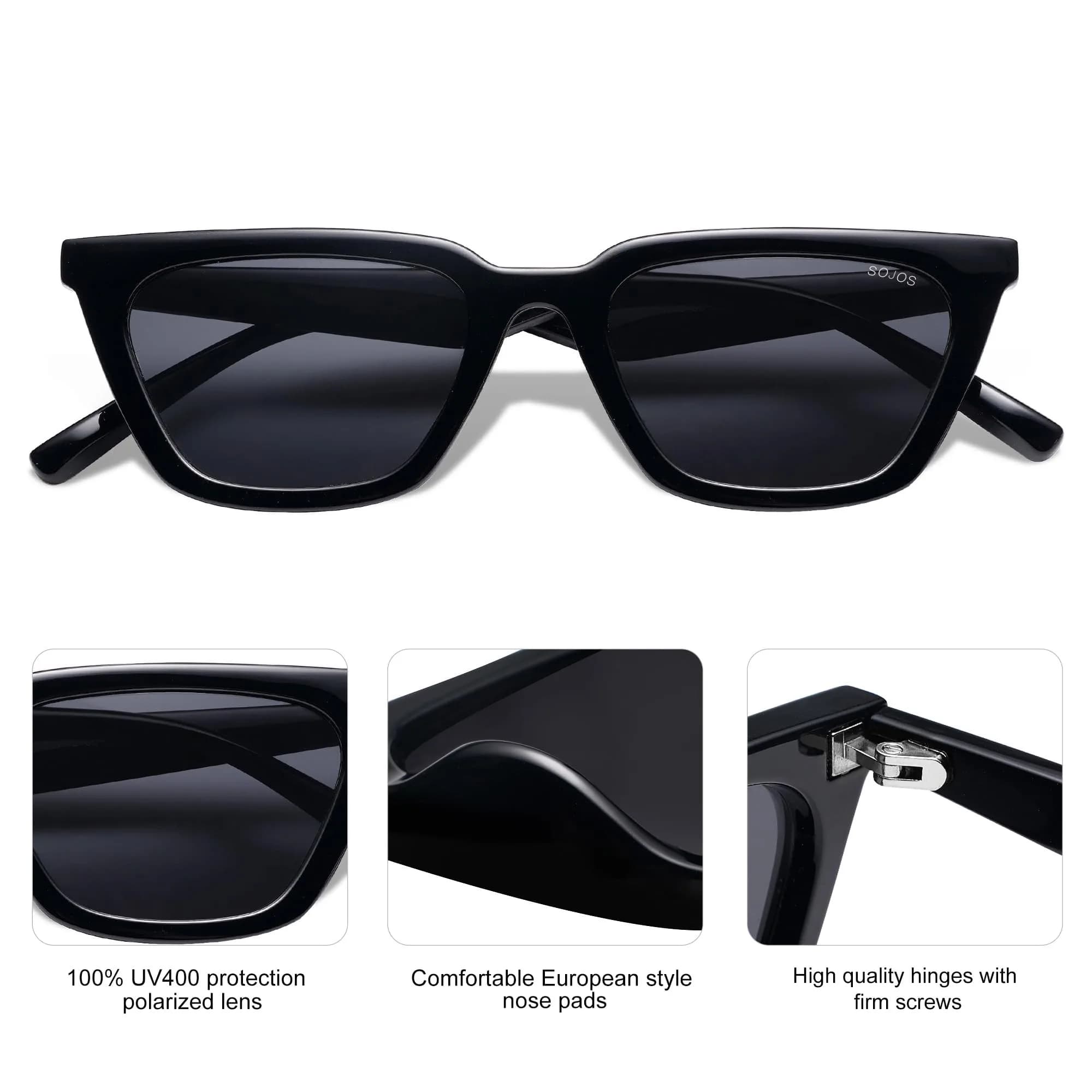 SOJOS Polarized Narrow Square Cateye Sunglasses SJ2169 Black/Grey | UV400 Protection for Eyes - view 4