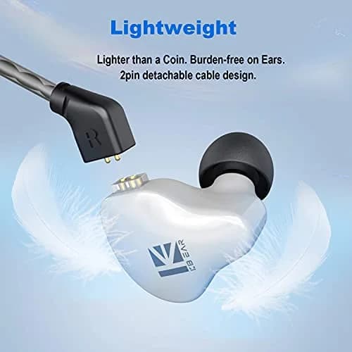 YINYOO KBEAR KS1 Wired Earbuds in Ear Monitor with Noise Canceling, High-Resolution Sound, Dual Magnetic Circuit, Tangle-Free Cable, White | Immersive Audio thumbnail 4