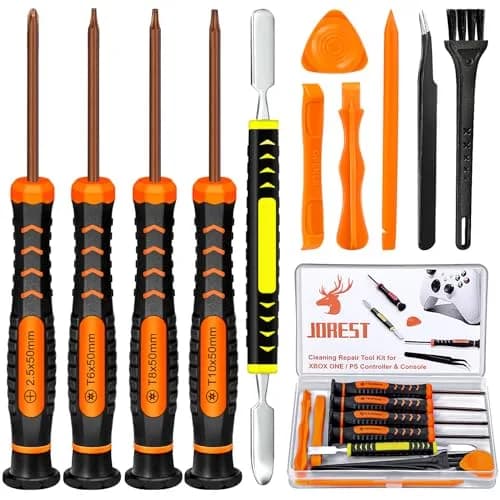 Jorest Repair Kit for Xbox One/360/X PS4 PS3 PS5 Controllers & Consoles | PH0 T6 T8 T10 Screwdrivers, Crowbars, Tweezers, Brush (17-Piece) thumbnail 1