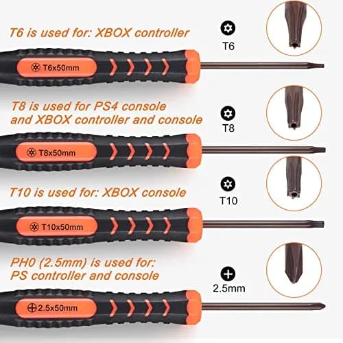 Jorest Repair Kit for Xbox One/360/X PS4 PS3 PS5 Controllers & Consoles | PH0 T6 T8 T10 Screwdrivers, Crowbars, Tweezers, Brush (17-Piece) thumbnail 2