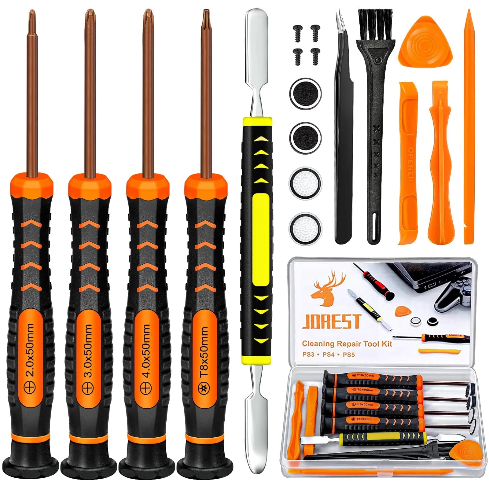 Jorest PH00 PH0 PH1 Phillips T8 Torx Security Screwdriver Set with Crowbars Tweezers for PS5 PS4 Controllers & Console | 7-Piece Tool Kit - main product image