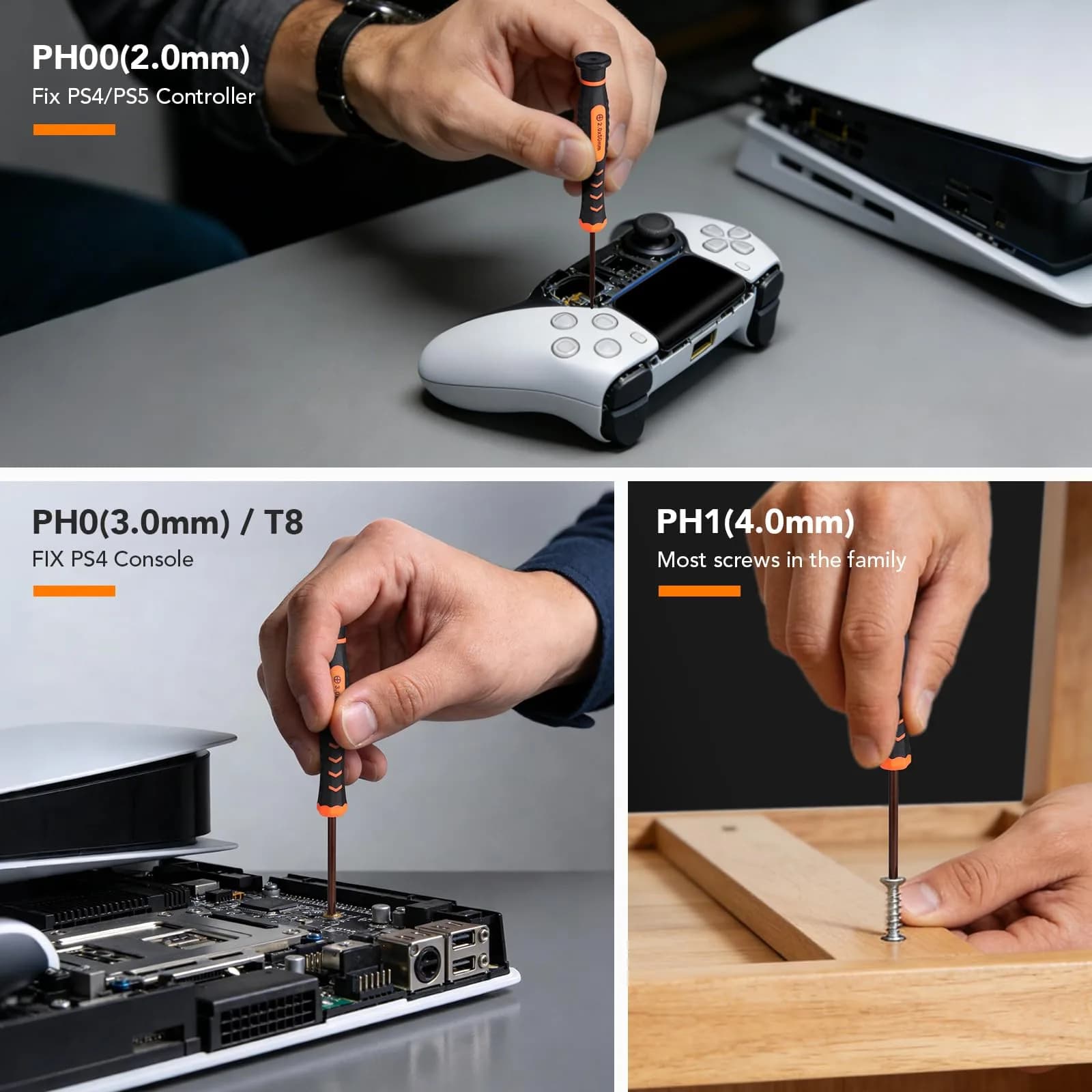 Jorest PH00 PH0 PH1 Phillips T8 Torx Security Screwdriver Set with Crowbars Tweezers for PS5 PS4 Controllers & Console | 7-Piece Tool Kit - view 3