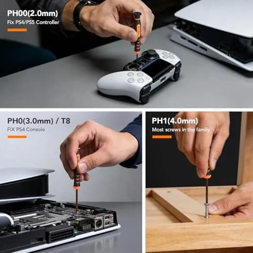 Jorest PH00 PH0 PH1 Phillips T8 Torx Security Screwdriver Set with Crowbars Tweezers for PS5 PS4 Controllers & Console | 7-Piece Tool Kit thumbnail 3