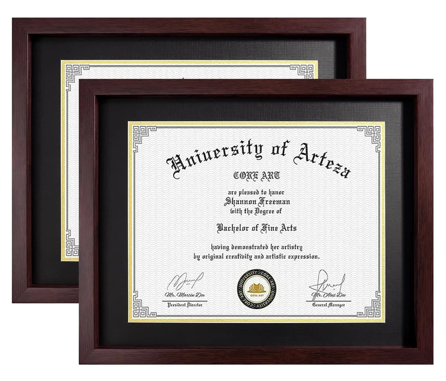CORE ART Black 11x14 Inch (28x35.5 cm) Diploma Frame 2-Pack | Mat for 8.5x11 Inch (21.5x28 cm) Certificates — Brown / 11x14 for 8.5x11