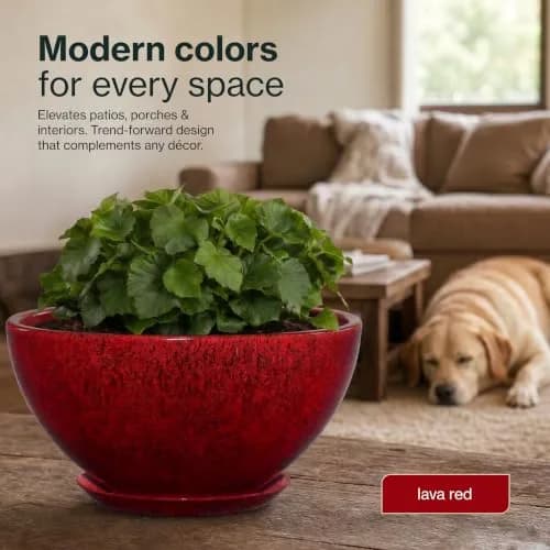 GROWSCAPE Rosie Planter Bowl, 10” Lava Red | Weather-Resistant Resin with Drainage thumbnail 4
