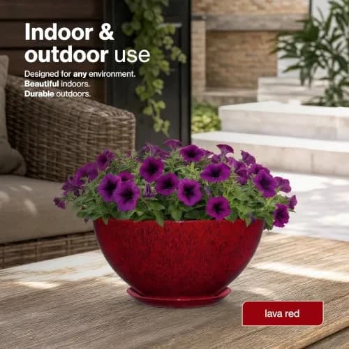 GROWSCAPE Rosie Planter Bowl, 10” Lava Red | Weather-Resistant Resin with Drainage thumbnail 5