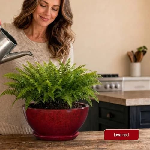 GROWSCAPE Rosie Planter Bowl, 10” Lava Red | Weather-Resistant Resin with Drainage thumbnail 7