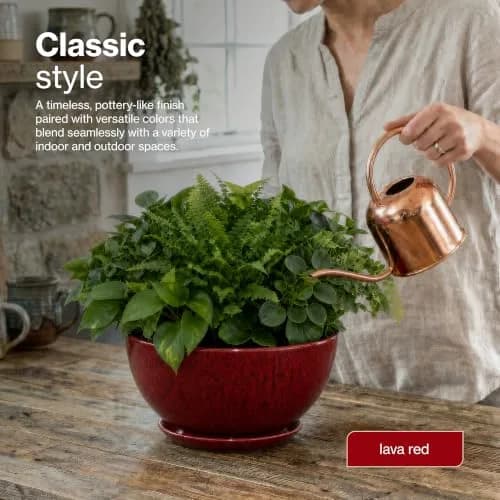 GROWSCAPE Rosie Planter Bowl, 10” Lava Red | Weather-Resistant Resin with Drainage thumbnail 3