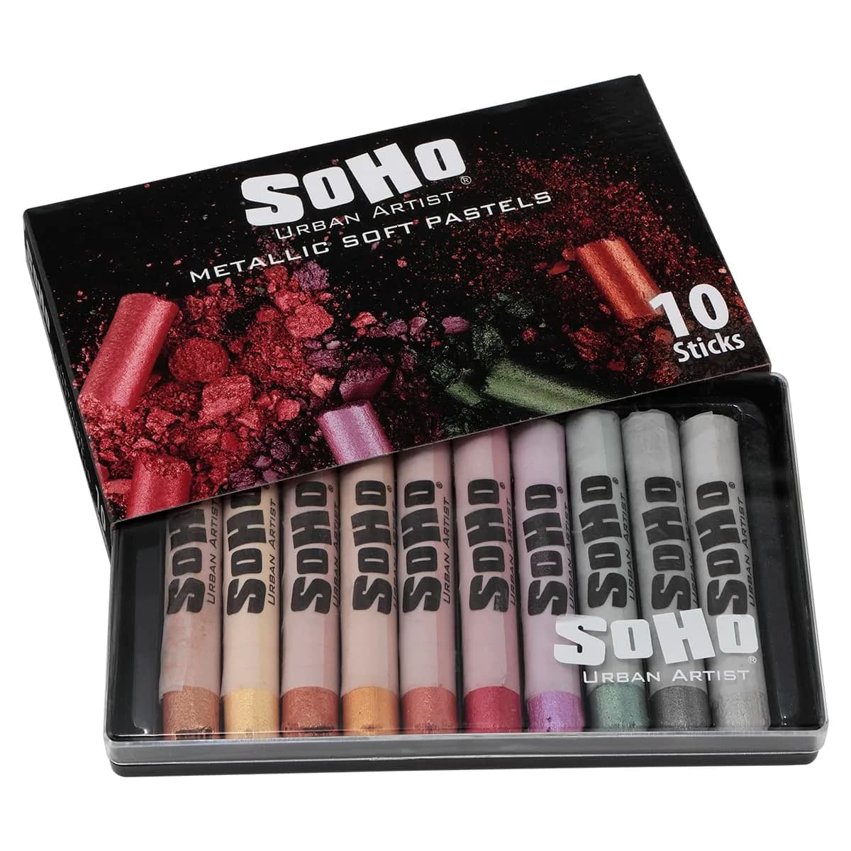 Soho Urban Artist Soft Pastels Set of 10 Iridescent Metallic Colors | Vibrant Pastel Sticks for Art, Drawing, Blending, Layering, Shading — Metallic