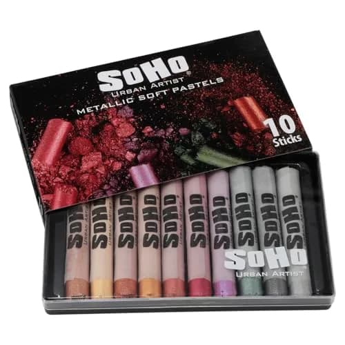 Soho Urban Artist Soft Pastels Set of 10 Iridescent Metallic Colors | Vibrant Pastel Sticks for Art, Drawing, Blending, Layering, Shading thumbnail 1