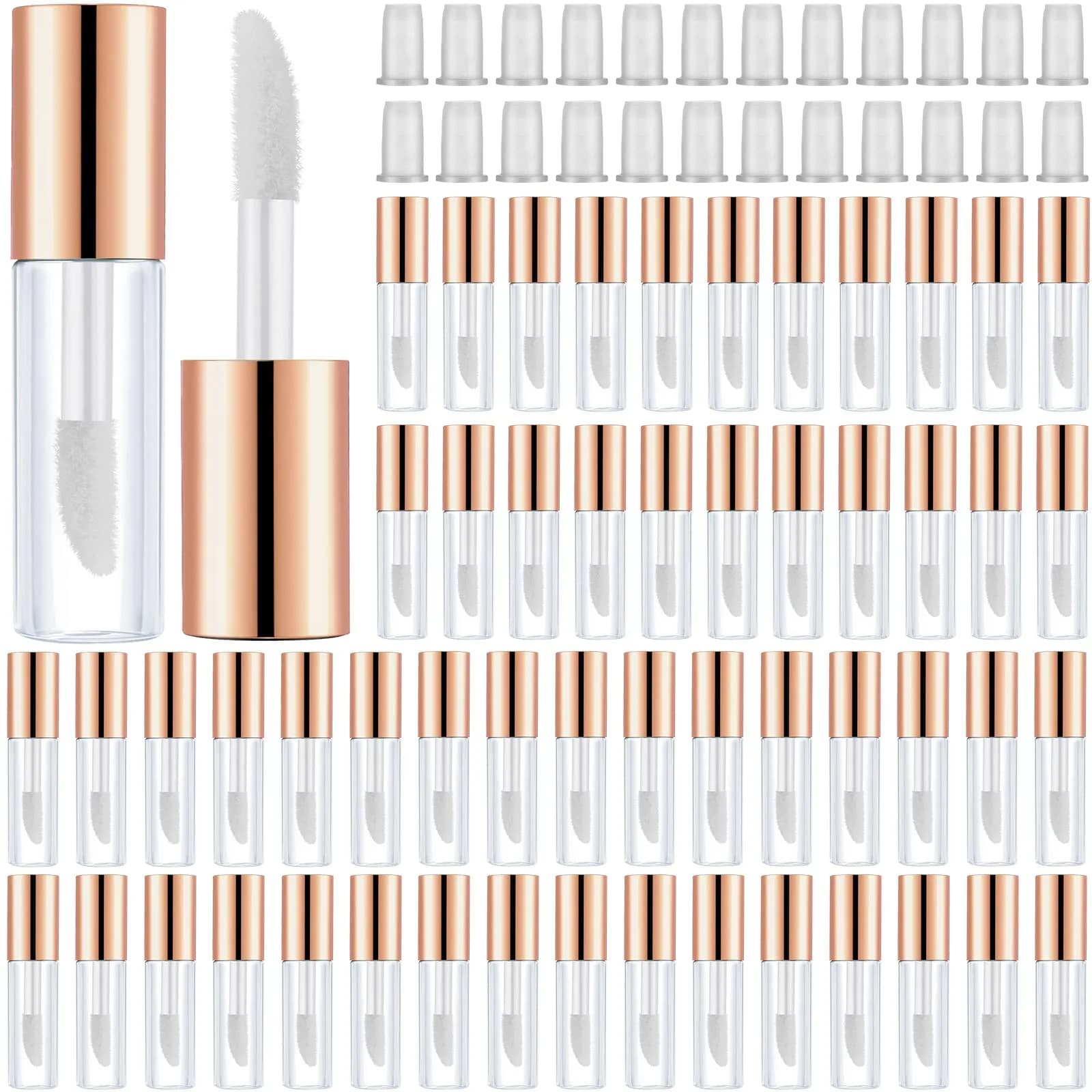 Patelai Clear Mini Lip Gloss Tubes 1.2ml (100-Pack, Rose Gold) | DIY Cosmetic Containers for Travel - main product image
