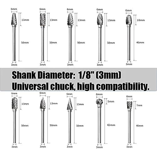 FOTYBEI Tungsten Carbide Rotary Burr Set 10PCS | Double Cut Carving Bits for Wood & Metal (45-50mm) thumbnail 5