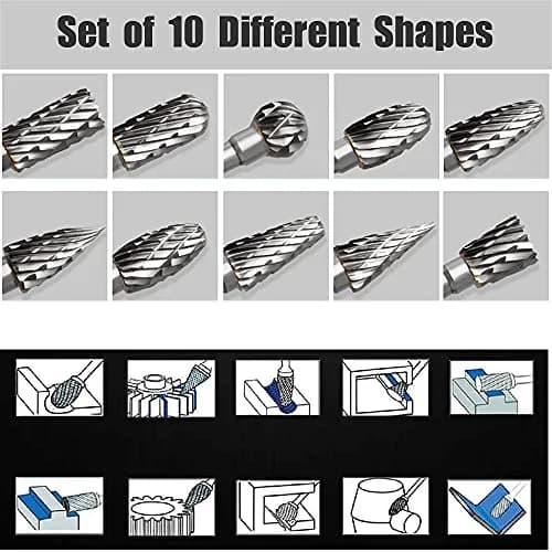FOTYBEI Tungsten Carbide Rotary Burr Set 10PCS | Double Cut Carving Bits for Wood & Metal (45-50mm) thumbnail 6