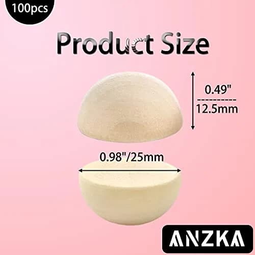 ANZKA 100pcs Half Wooden Balls 25mm (1 inch) | Smooth, Unfinished Wood Craft Spheres thumbnail 2