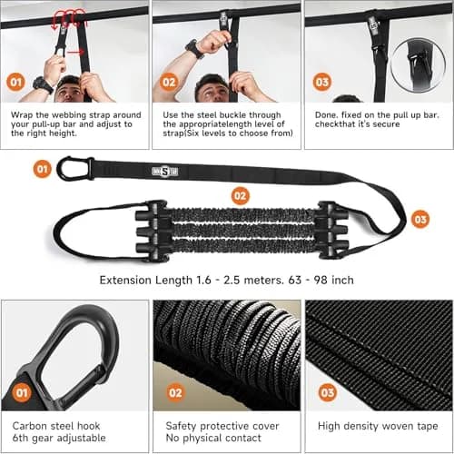 INNSTAR Heavy Duty Resistance Bands for Pull Up Assistance | Adjustable 165-265lbs with Fabric Feet/Knee Rest thumbnail 6