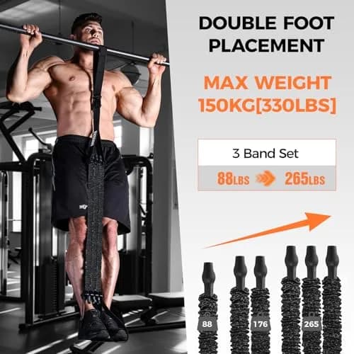 INNSTAR Heavy Duty Resistance Bands for Pull Up Assistance | Adjustable 165-265lbs with Fabric Feet/Knee Rest thumbnail 2