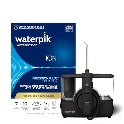 Waterpik ION Rechargeable Water Flosser with 10 Settings, 7 Tips, Black | ADA Accepted Oral Irrigator for Gum Health thumbnail 1
