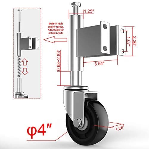 Homhoo 4” Spring Loaded Gate Wheel for Outdoor Wooden Gate Fence | Heavy Duty 330Lbs Support, 360° Rotation thumbnail 5