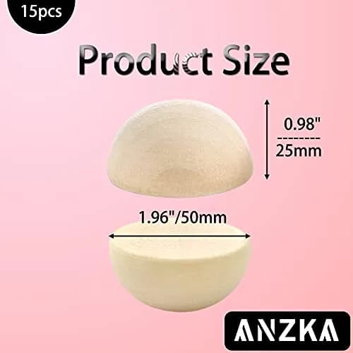 ANZKA 15pcs Large Half Wood Balls for Crafts, 50mm (2 inch) Natural Unfinished Round Split Wood Beads Bulk | DIY Wood Craft Supplies thumbnail 2