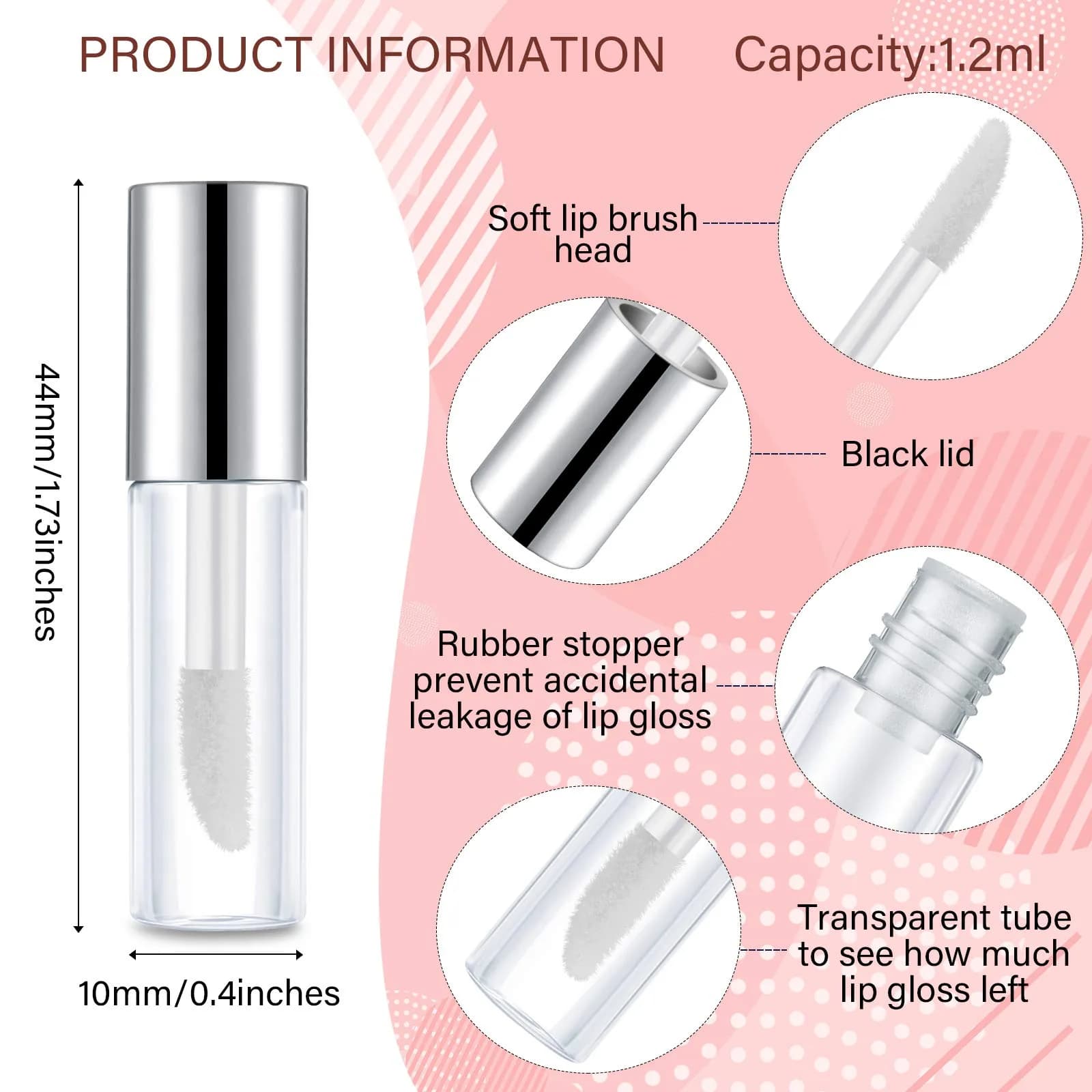 Patelai 100-Piece Clear Mini Lip Gloss Tubes (1.2ml) | Refillable DIY Makeup Containers - view 2