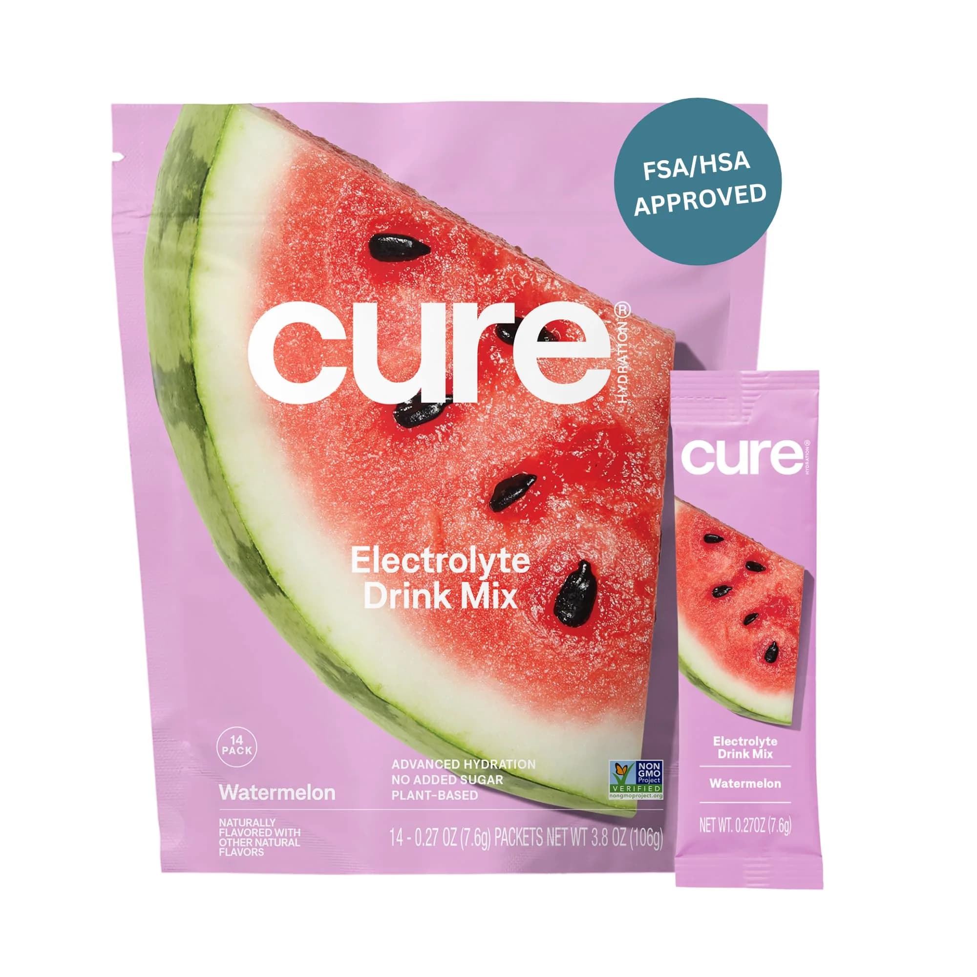 Cure Hydration Electrolyte Drink Mix Watermelon Flavor | WHO-ORS Based Rapid Hydration - main product image