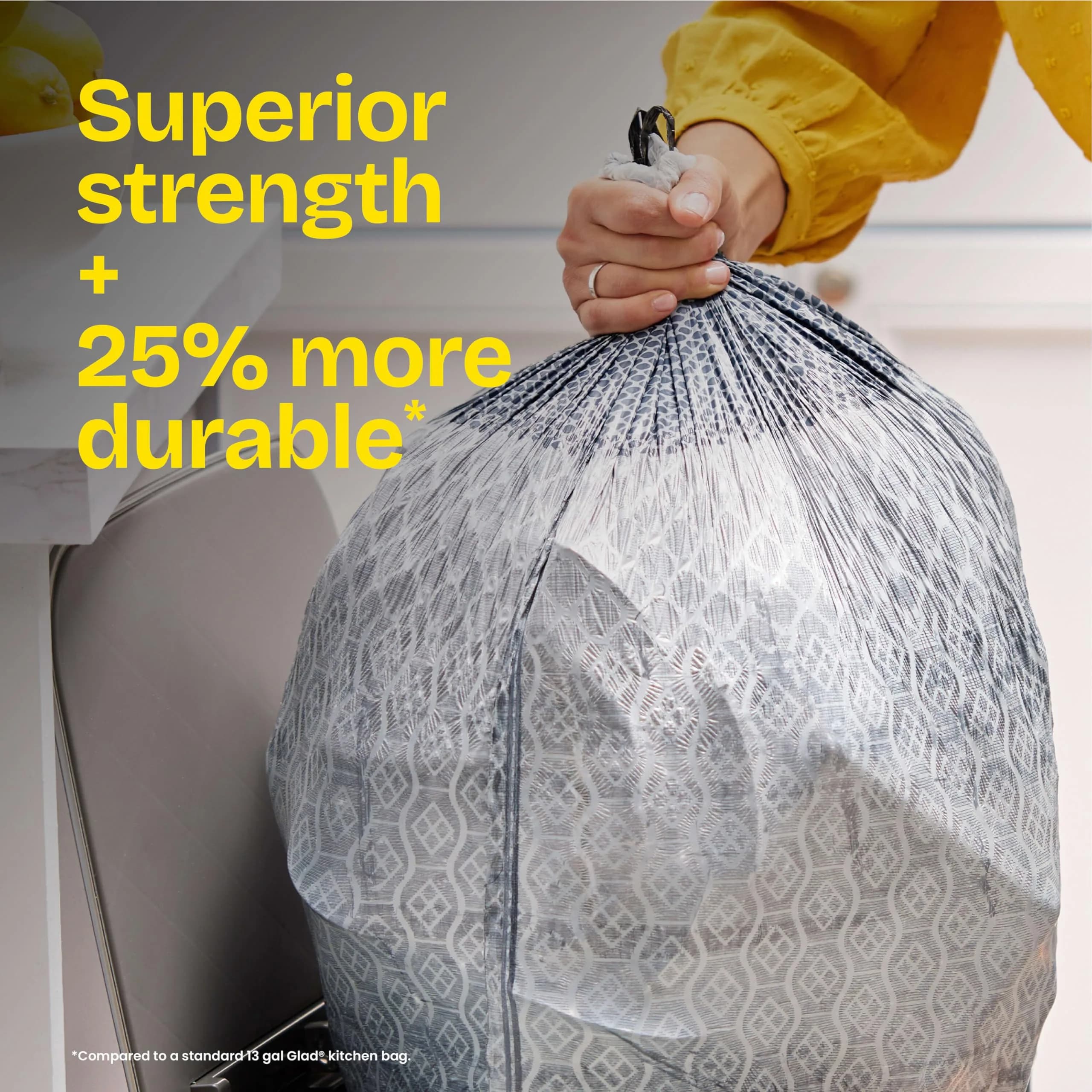 Glad ForceFlex MaxStrength Tall Kitchen Trash Bags 13 Gal (34 Count, Gray) | Odor Control with Clorox & Lemon Fresh Bleach Scent - view 5