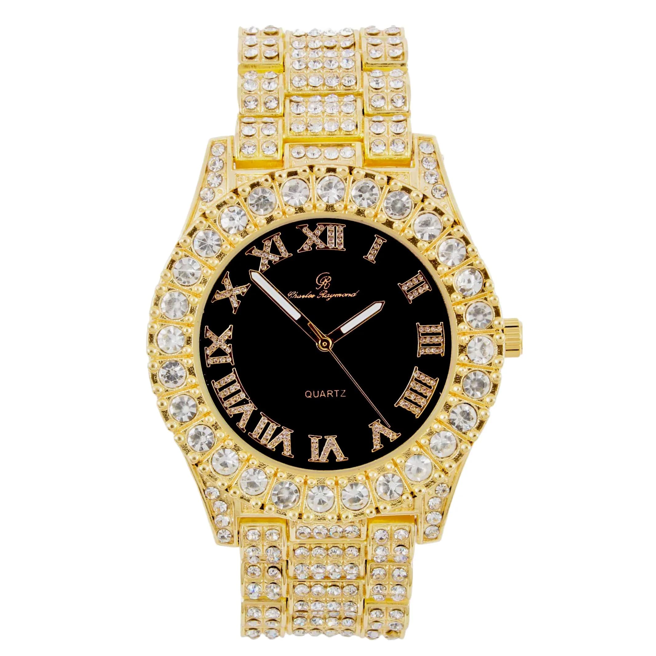 Charles Raymond Hip Hop Iced Out Watch with Gold Black Panther Dial & Silver Tone Finish | 42mm Case - main product image