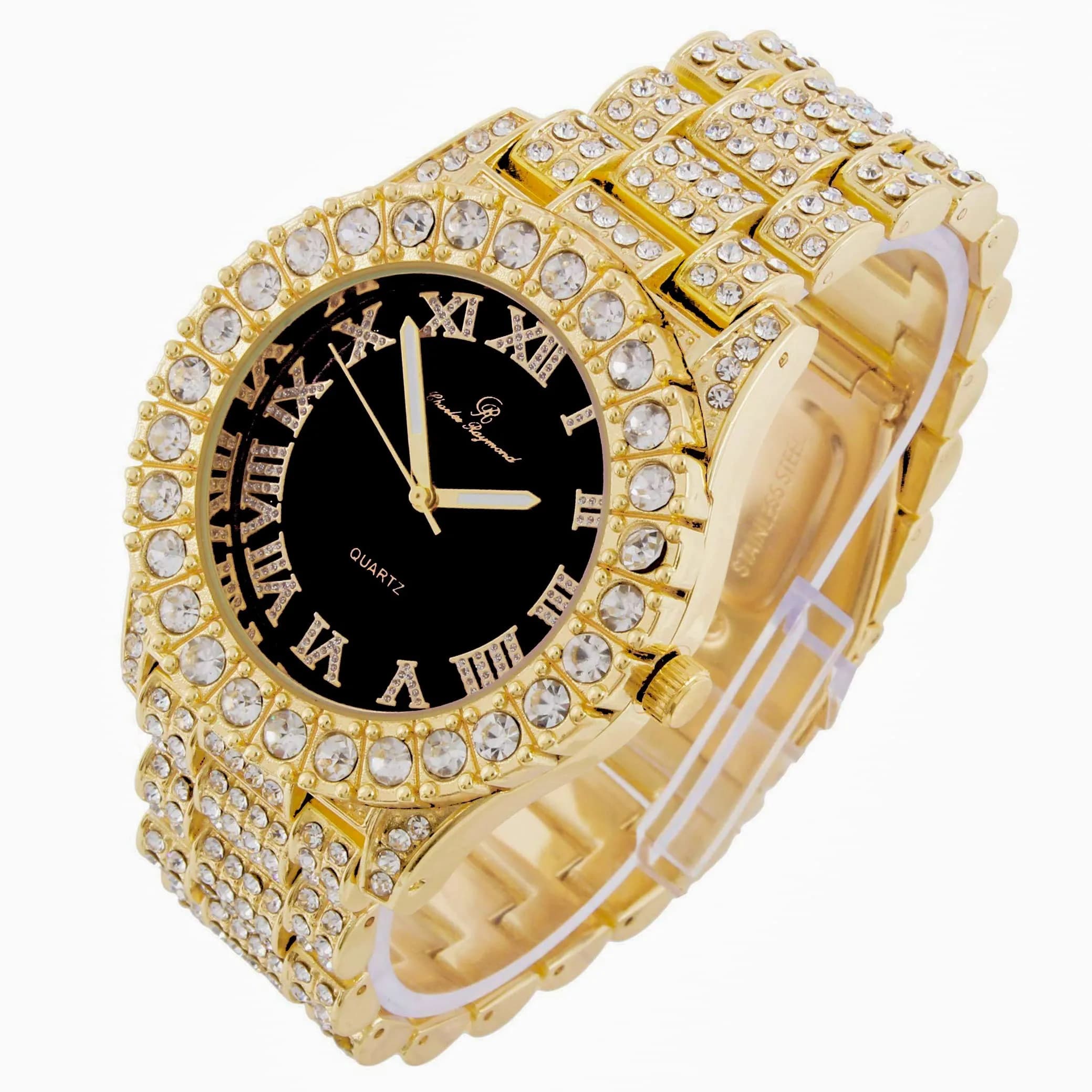 Charles Raymond Hip Hop Iced Out Watch with Gold Black Panther Dial & Silver Tone Finish | 42mm Case - view 3