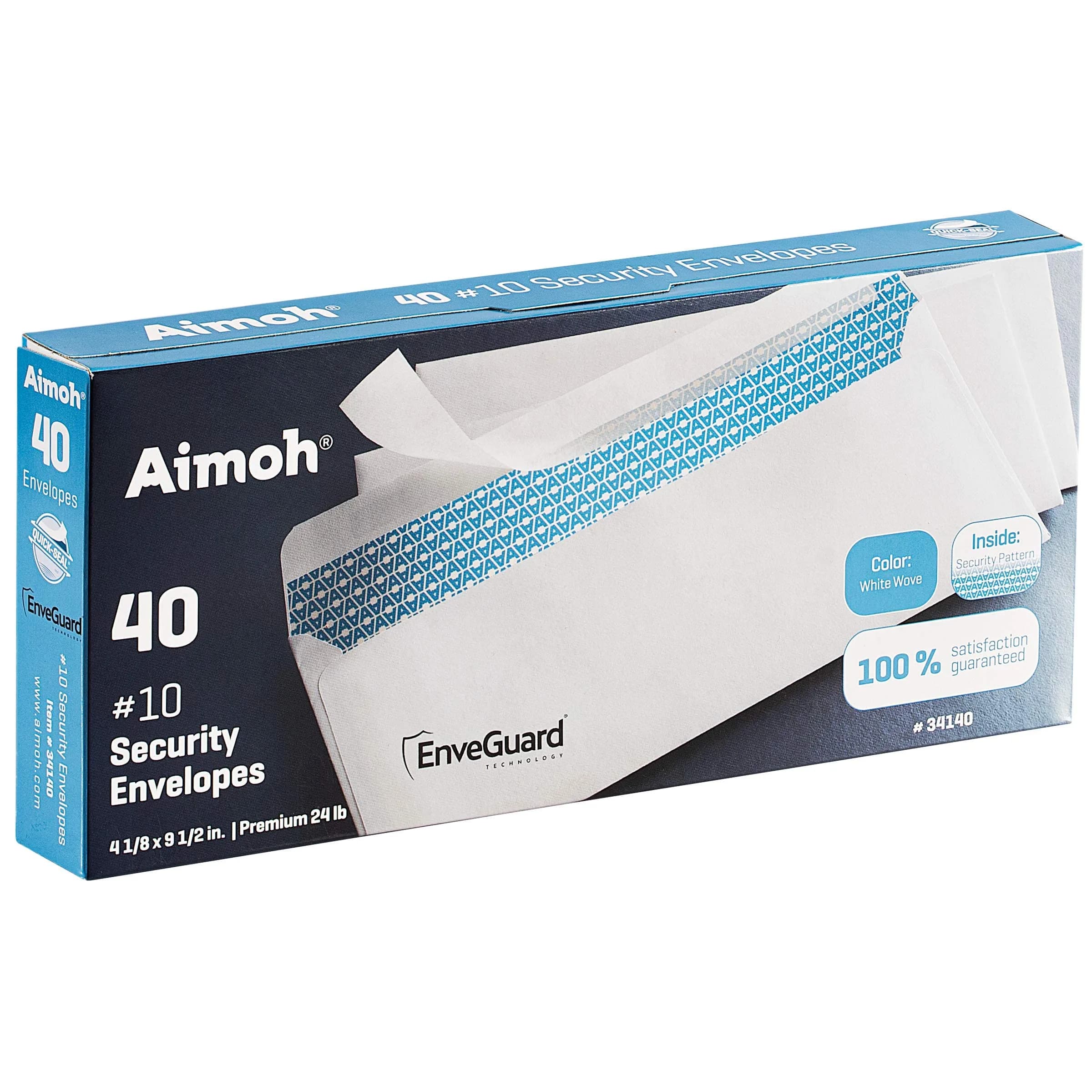 Aimoh #10 Security Envelopes, 40 Count White | 24 LB Paper, Self-Seal, No Window - main product image