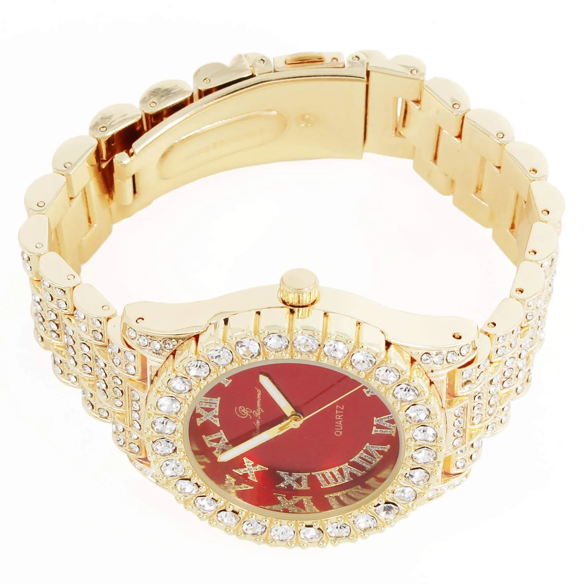 Charles Raymond Hip Hop Gold Blood Red Iced Out Watch with Roman Numerals | 42mm Case - view 4
