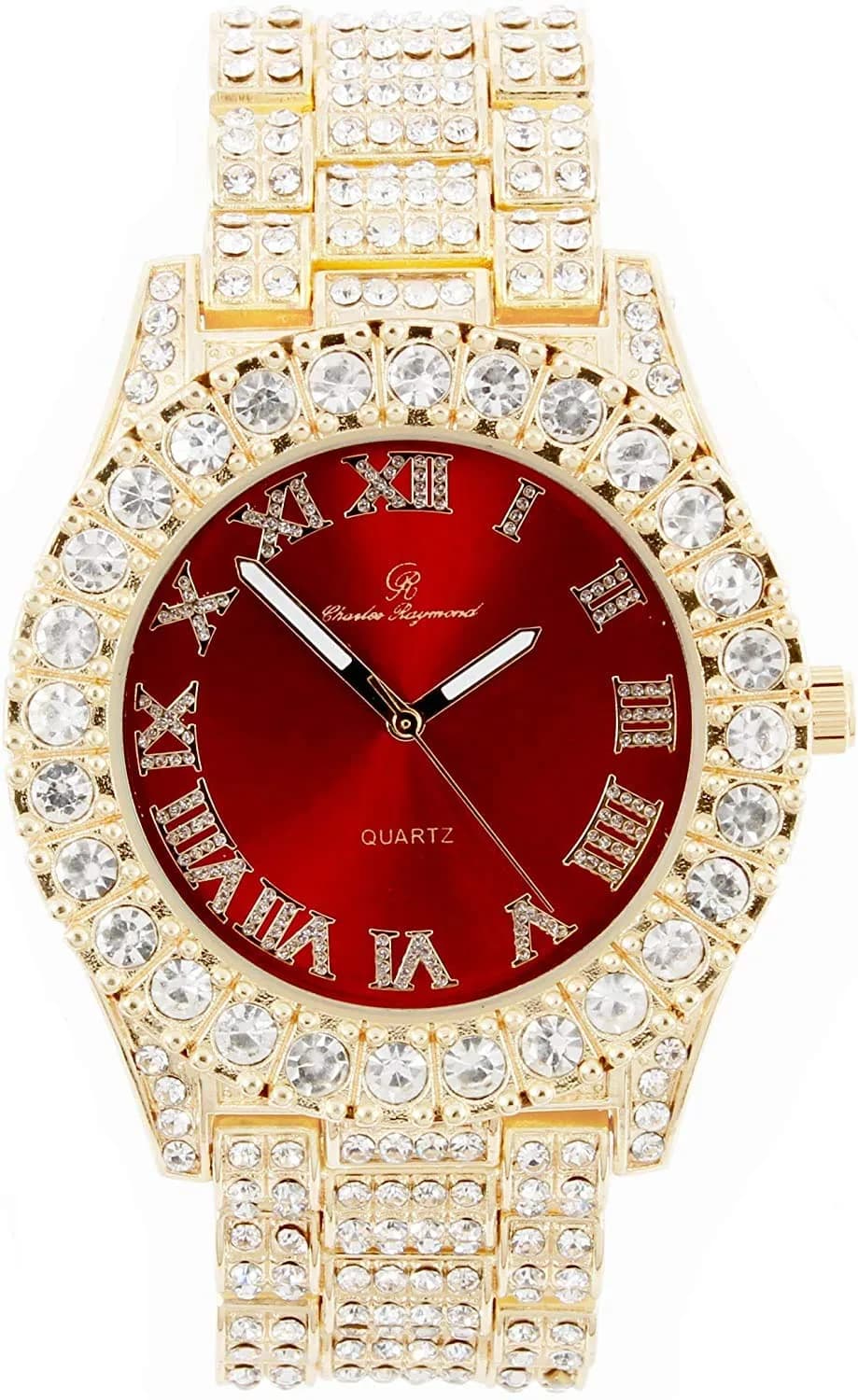 Charles Raymond Hip Hop Gold Blood Red Iced Out Watch with Roman Numerals | 42mm Case - main product image