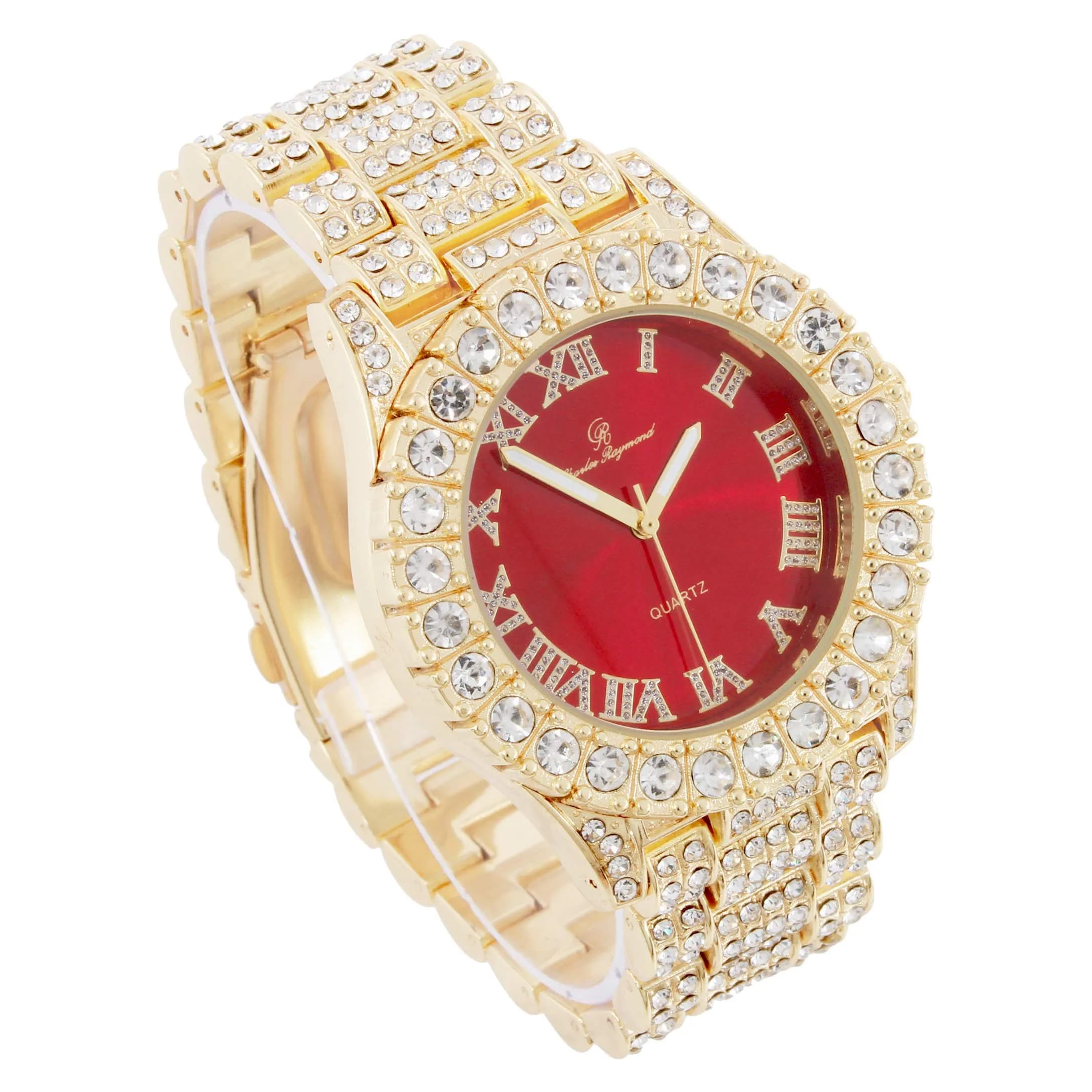 Charles Raymond Hip Hop Gold Blood Red Iced Out Watch with Roman Numerals | 42mm Case - view 3