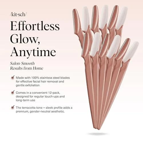 Kitsch Dermaplane Razor for Women Face – Terracotta, 12 Count | Gentle Exfoliation & Facial Hair Removal thumbnail 2