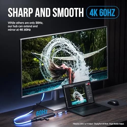 SABRENT USB-C Hub 5-in-1 with 4K@60Hz HDMI, 100W PD, 3x USB-A Ports | Lightweight Aluminum, Plug & Play thumbnail 4