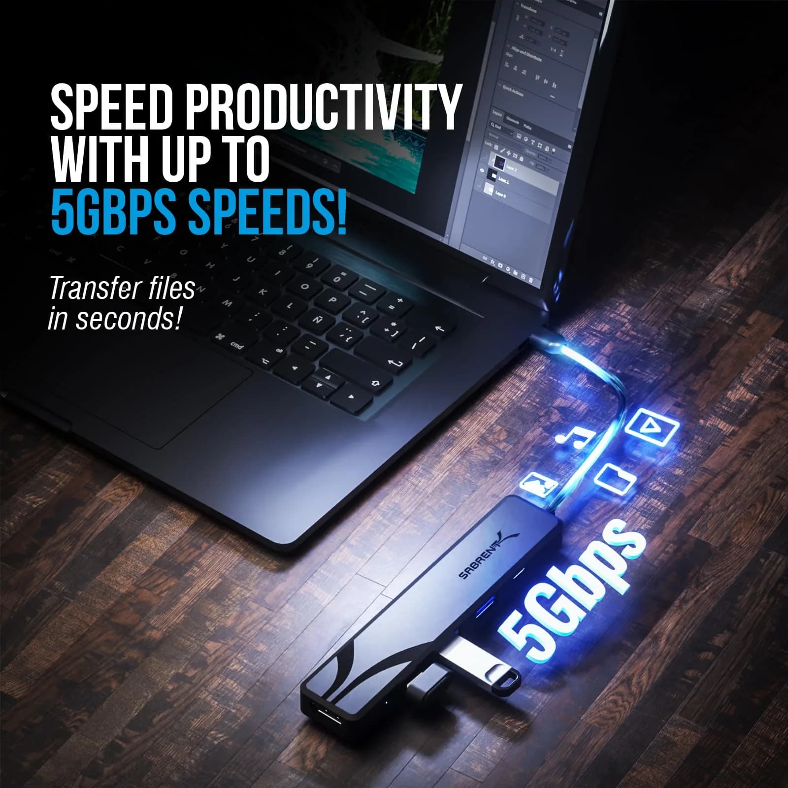 SABRENT USB-C Hub 5-in-1 with 4K@60Hz HDMI, 100W PD, 3x USB-A Ports | Lightweight Aluminum, Plug & Play - view 5