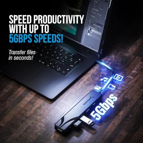 SABRENT USB-C Hub 5-in-1 with 4K@60Hz HDMI, 100W PD, 3x USB-A Ports | Lightweight Aluminum, Plug & Play thumbnail 5