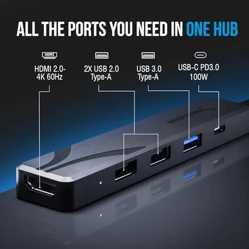 SABRENT USB-C Hub 5-in-1 with 4K@60Hz HDMI, 100W PD, 3x USB-A Ports | Lightweight Aluminum, Plug & Play thumbnail 6
