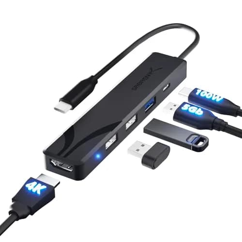 SABRENT USB-C Hub 5-in-1 with 4K@60Hz HDMI, 100W PD, 3x USB-A Ports | Lightweight Aluminum, Plug & Play thumbnail 1